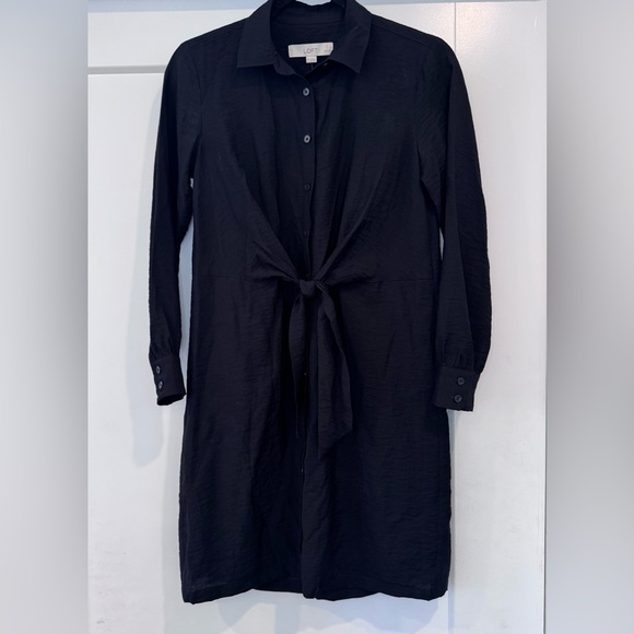 LOFT Dahlia Tie Front Mini Shirtdress - size 0P - Picture 2 of 6
